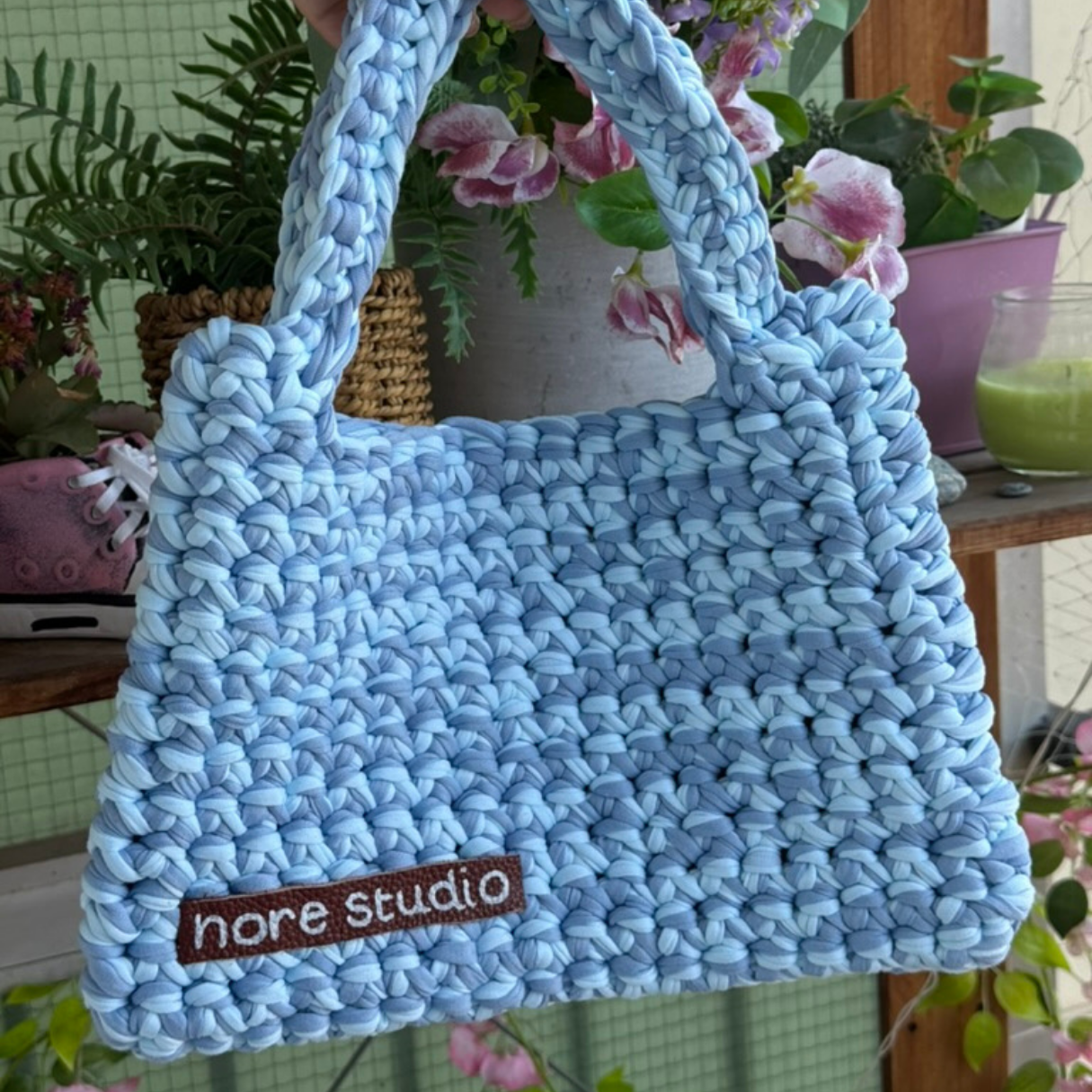 Sky Blue Cloud Bag - Chunky Soft Cotton Crochet Bag