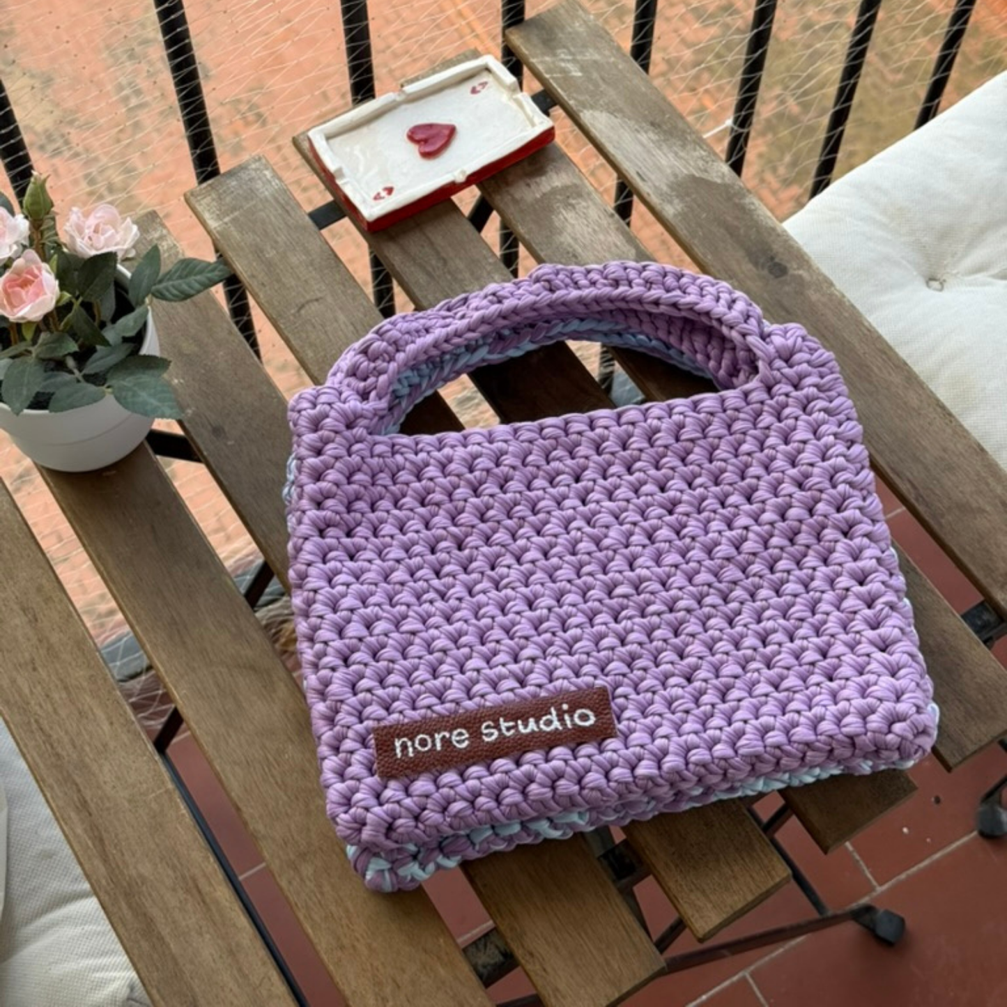 Bolso Nube Morado - Bolso de Ganchillo de Algodón Suave y Grueso