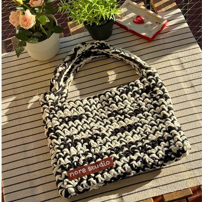 Black & White - Chunky Soft Cotton Crochet Bag