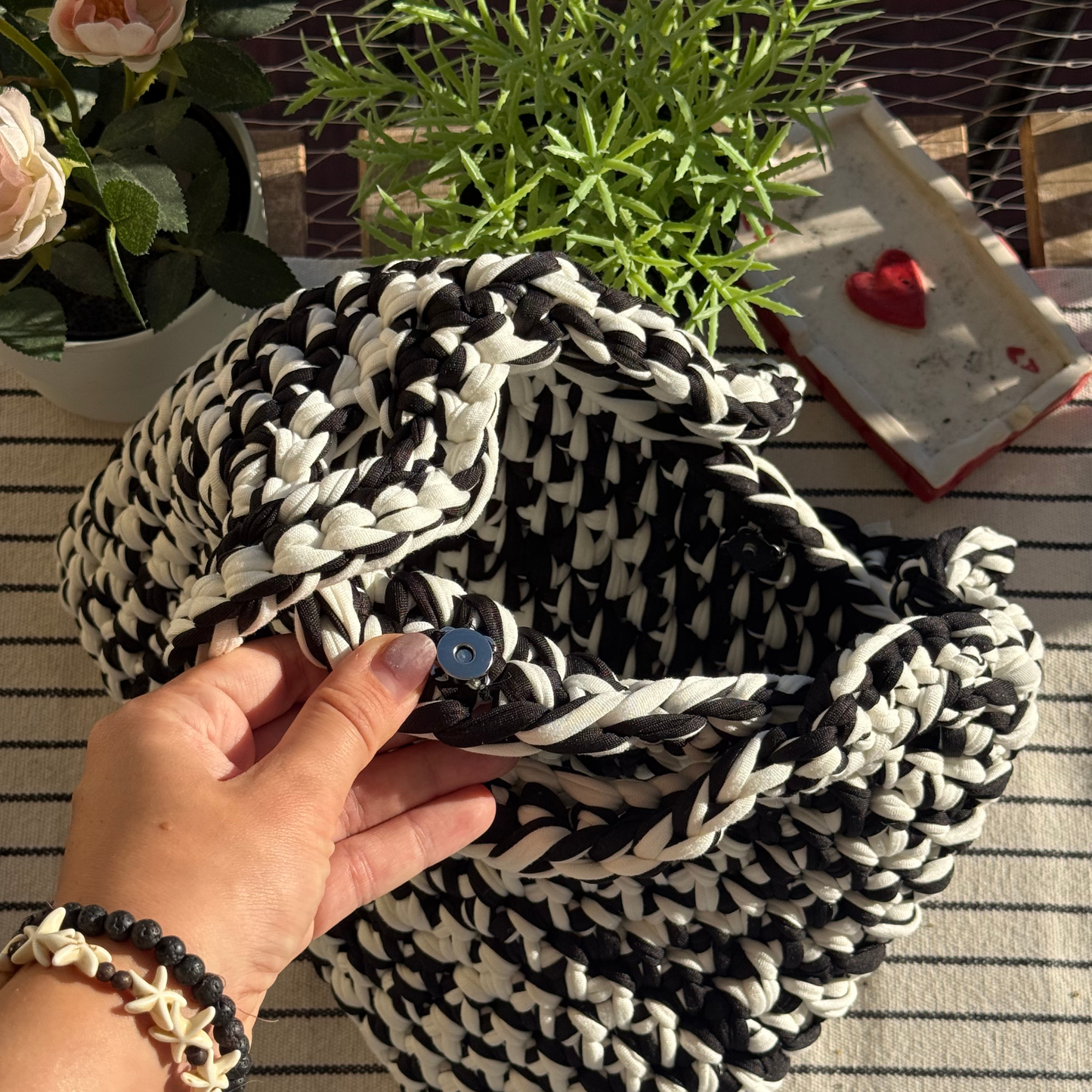 Black & White - Chunky Soft Cotton Crochet Bag