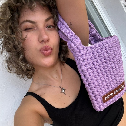 Bolso Nube Morado - Bolso de Ganchillo de Algodón Suave y Grueso